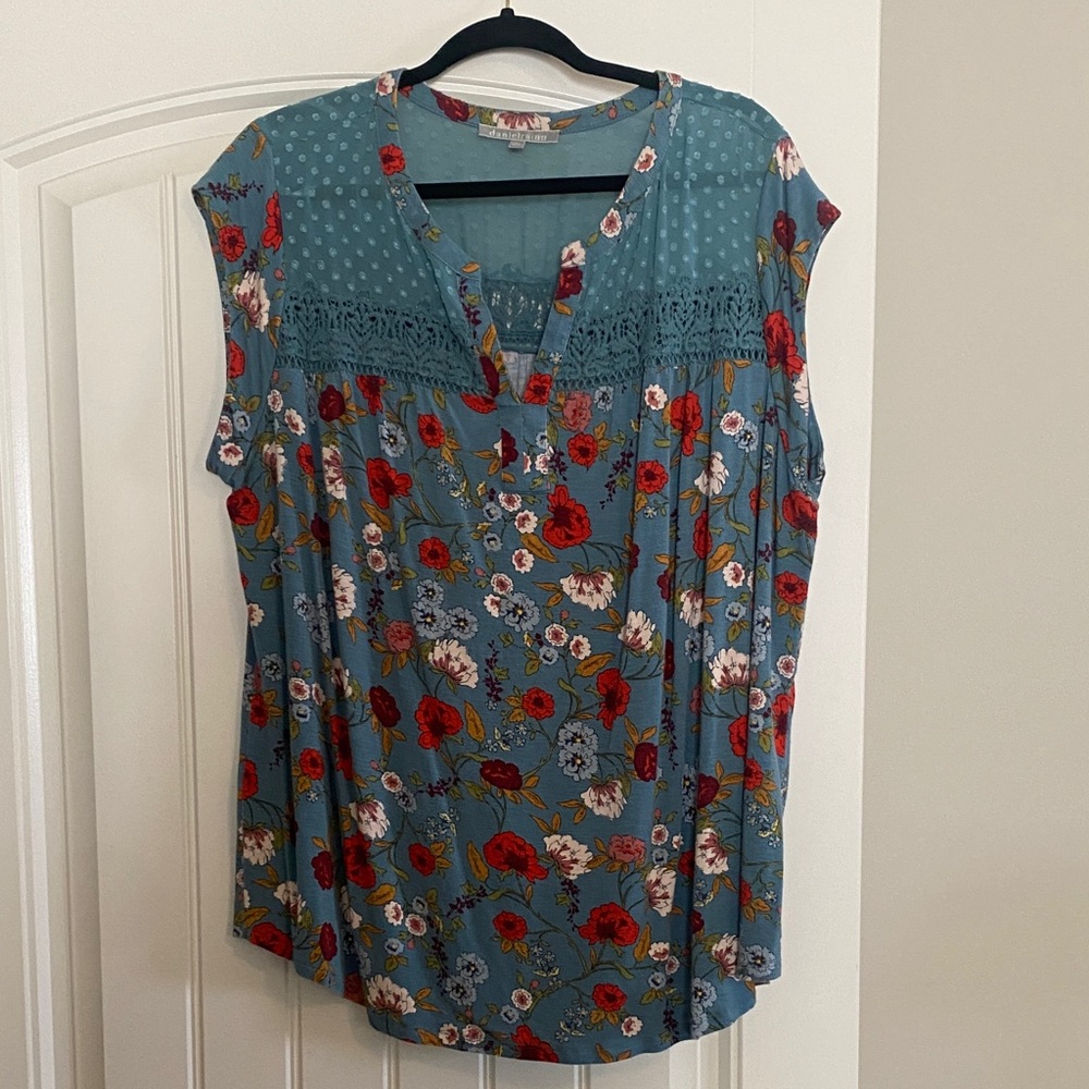 Daniel Rainn Teal Floral Blouse Size 2X